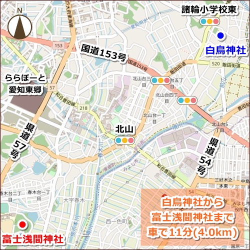 白鳥神社から富士浅間神社へのアクセスマップ01