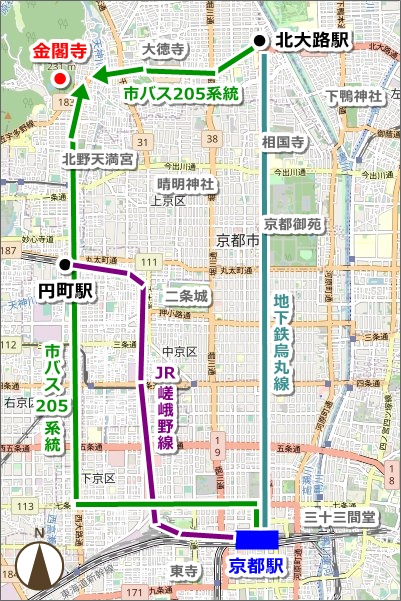 京都駅から金閣寺へのアクセスマップ(概要地図)01